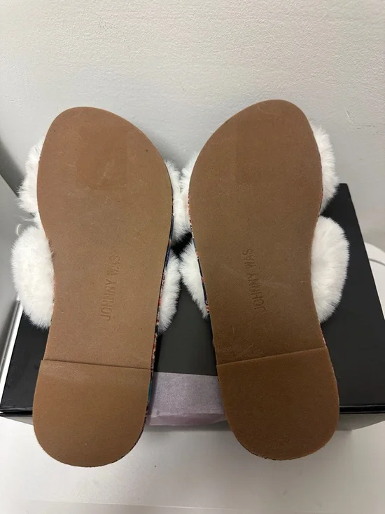 JOHNNY WAS INDIX SLIPPERS IN MULTI white Faux Fur Crossband Slide Slipper, Women - Picture 5 of 7